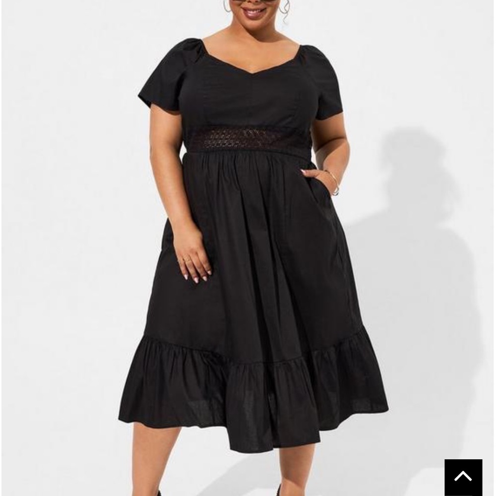Midi Poplin Sheer Waist Dress